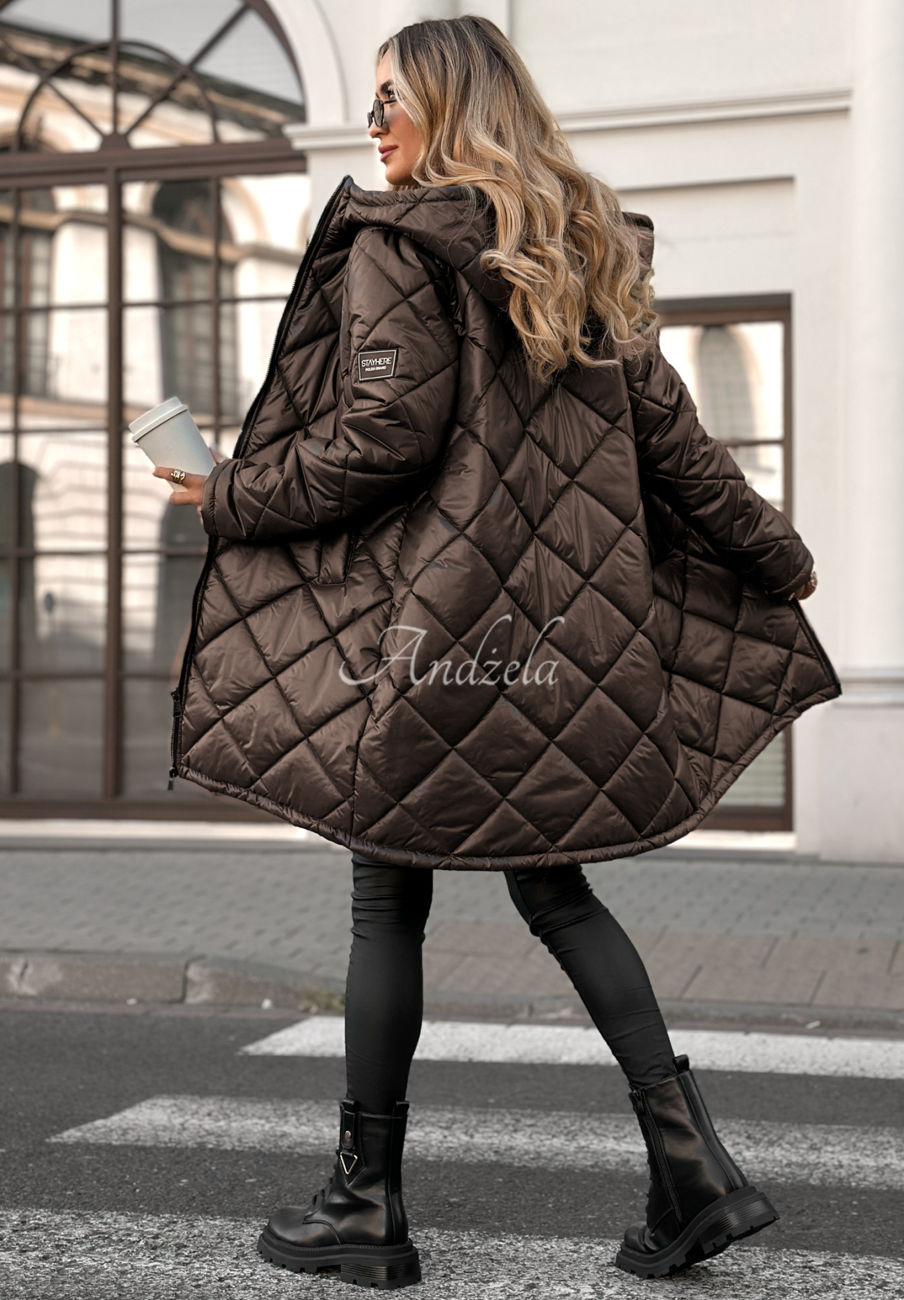 Lange Steppjacke Trust Your Intuition Schokoladenbraun