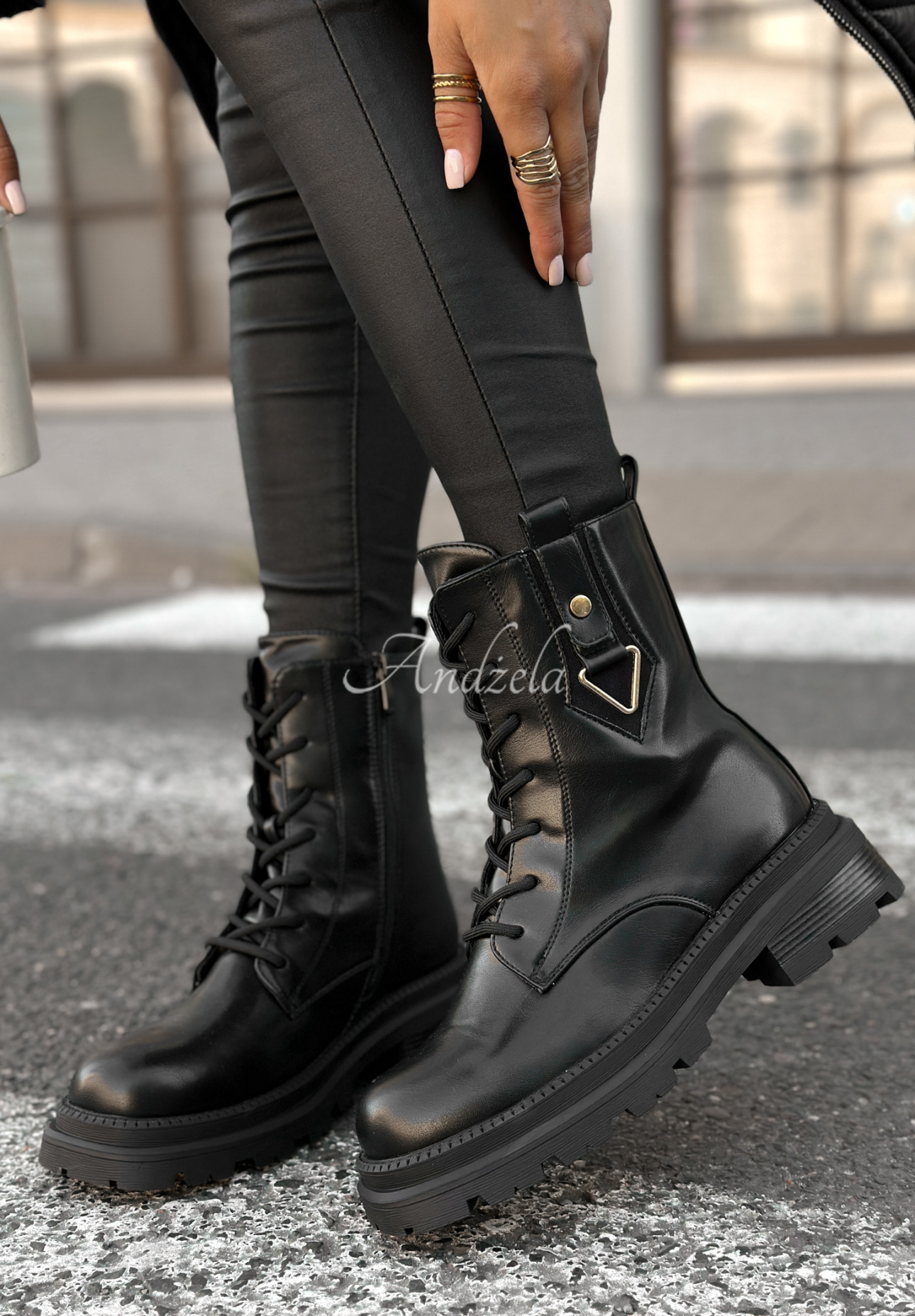 Worker-Stiefel aus Leder Golden Hours Schwarz