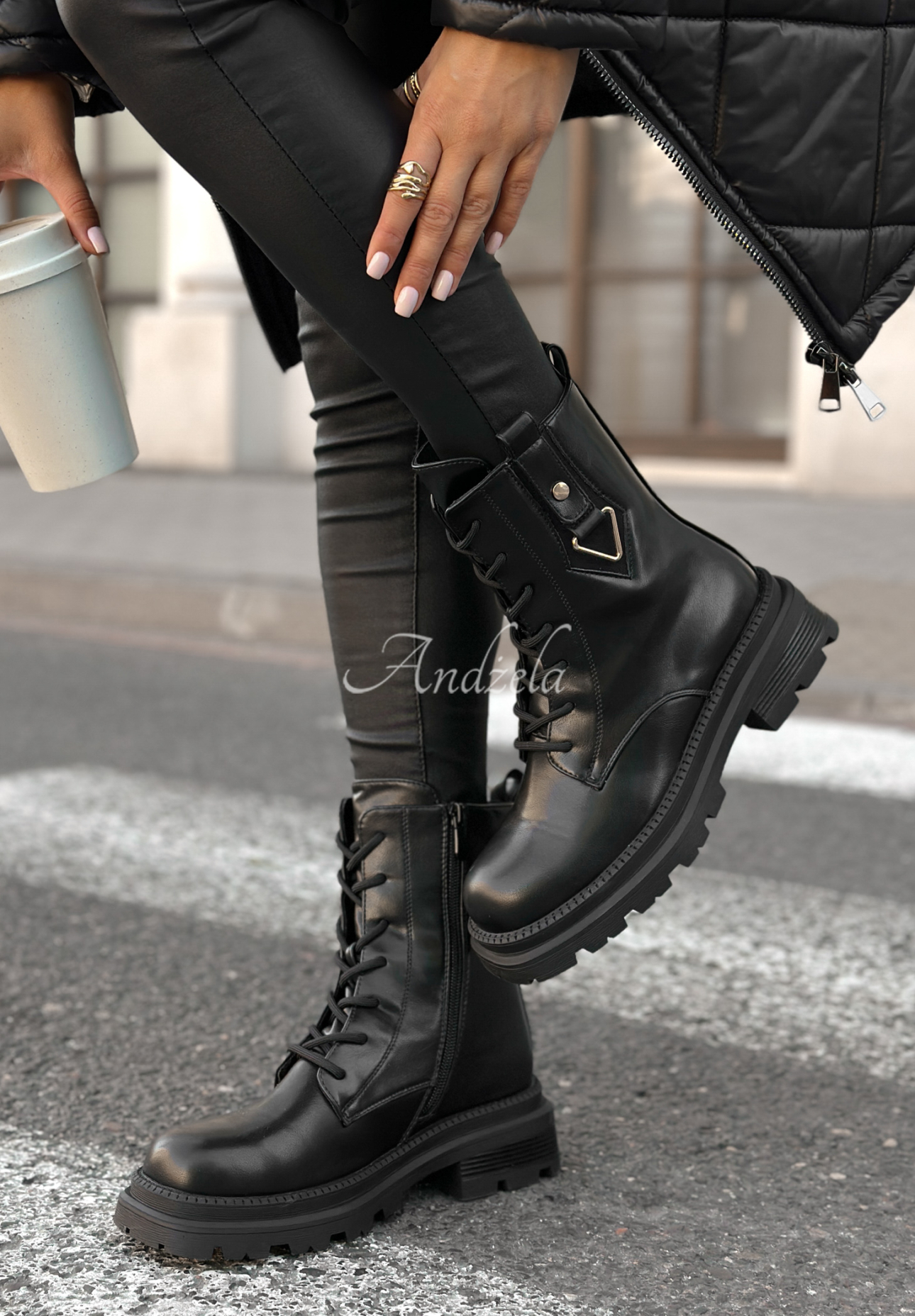 Worker-Stiefel aus Leder Golden Hours Schwarz