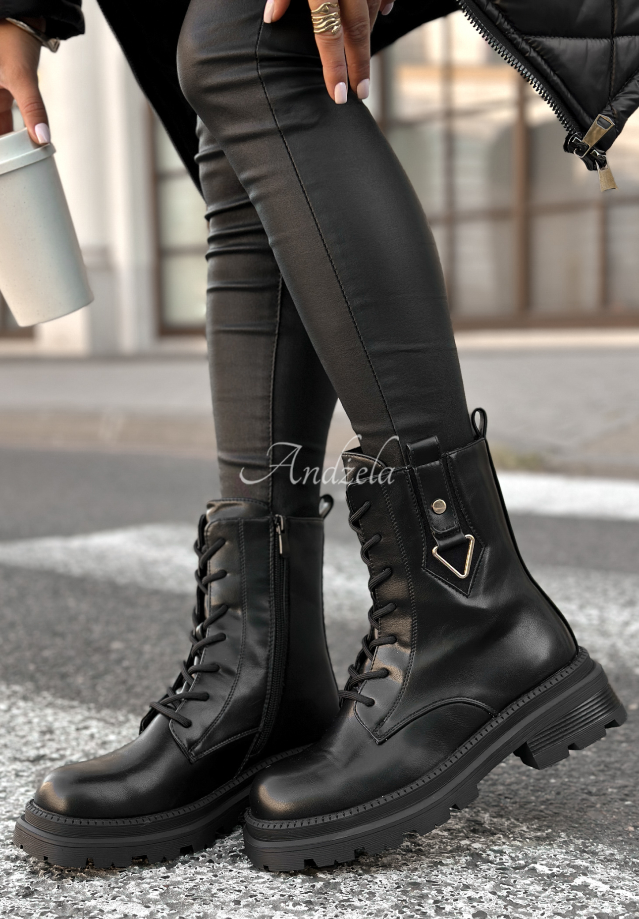 Worker-Stiefel aus Leder Golden Hours Schwarz