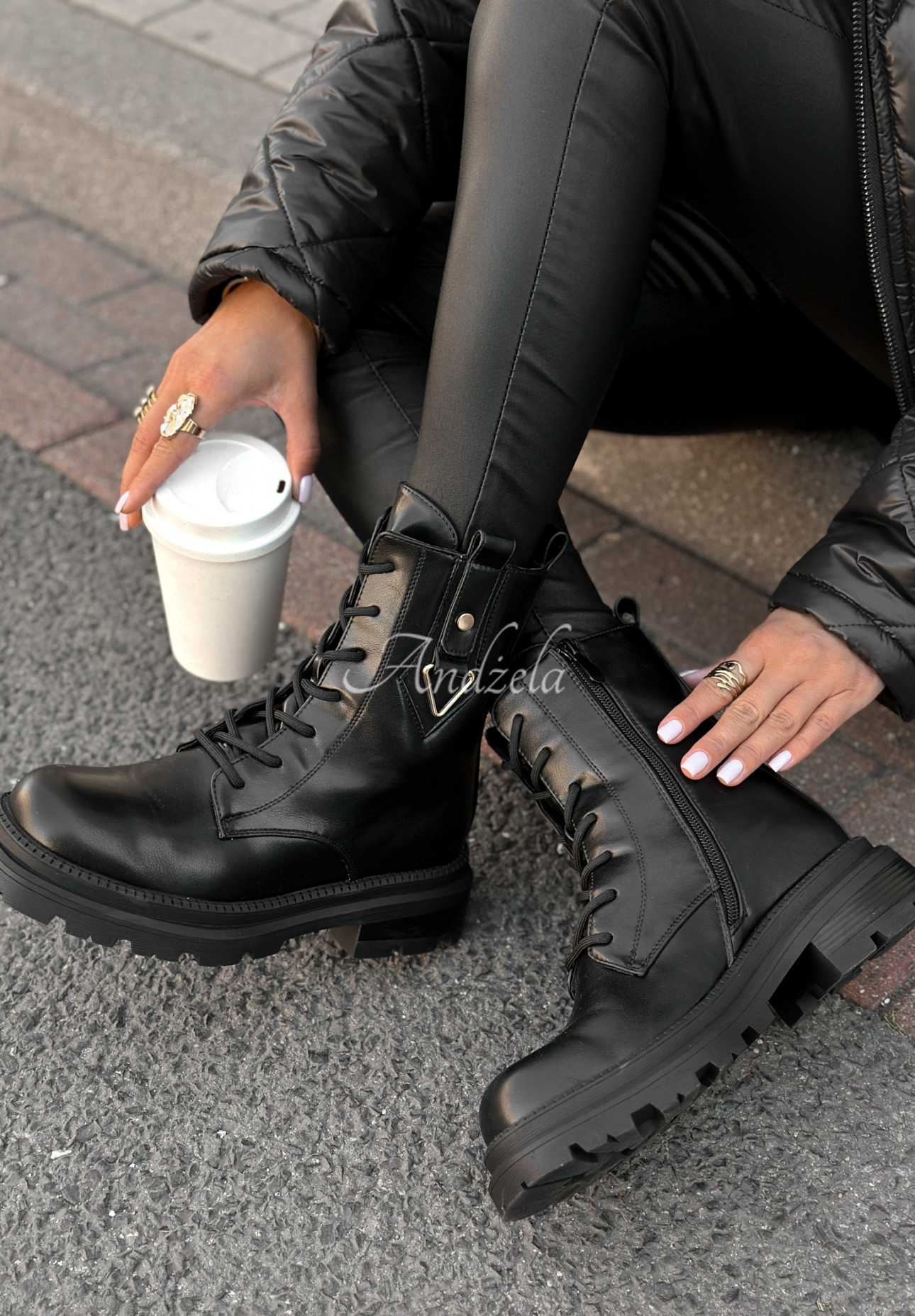 Worker-Stiefel aus Leder Golden Hours Schwarz