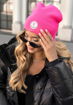 Mütze mit Patch Winter City Rosa