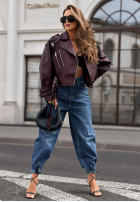 Krótka skórzana Bikerjacke Not Your Girl Burgunderrot