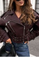 Krótka skórzana Bikerjacke Not Your Girl Burgunderrot