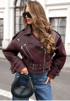 Krótka skórzana Bikerjacke Not Your Girl Burgunderrot