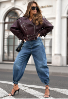 Krótka skórzana Bikerjacke Not Your Girl Burgunderrot