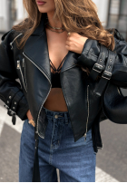 Krótka skórzana Bikerjacke Not Your Girl Schwarz