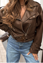 Krótka skórzana ramoneska Not Your Girl czekoladowa