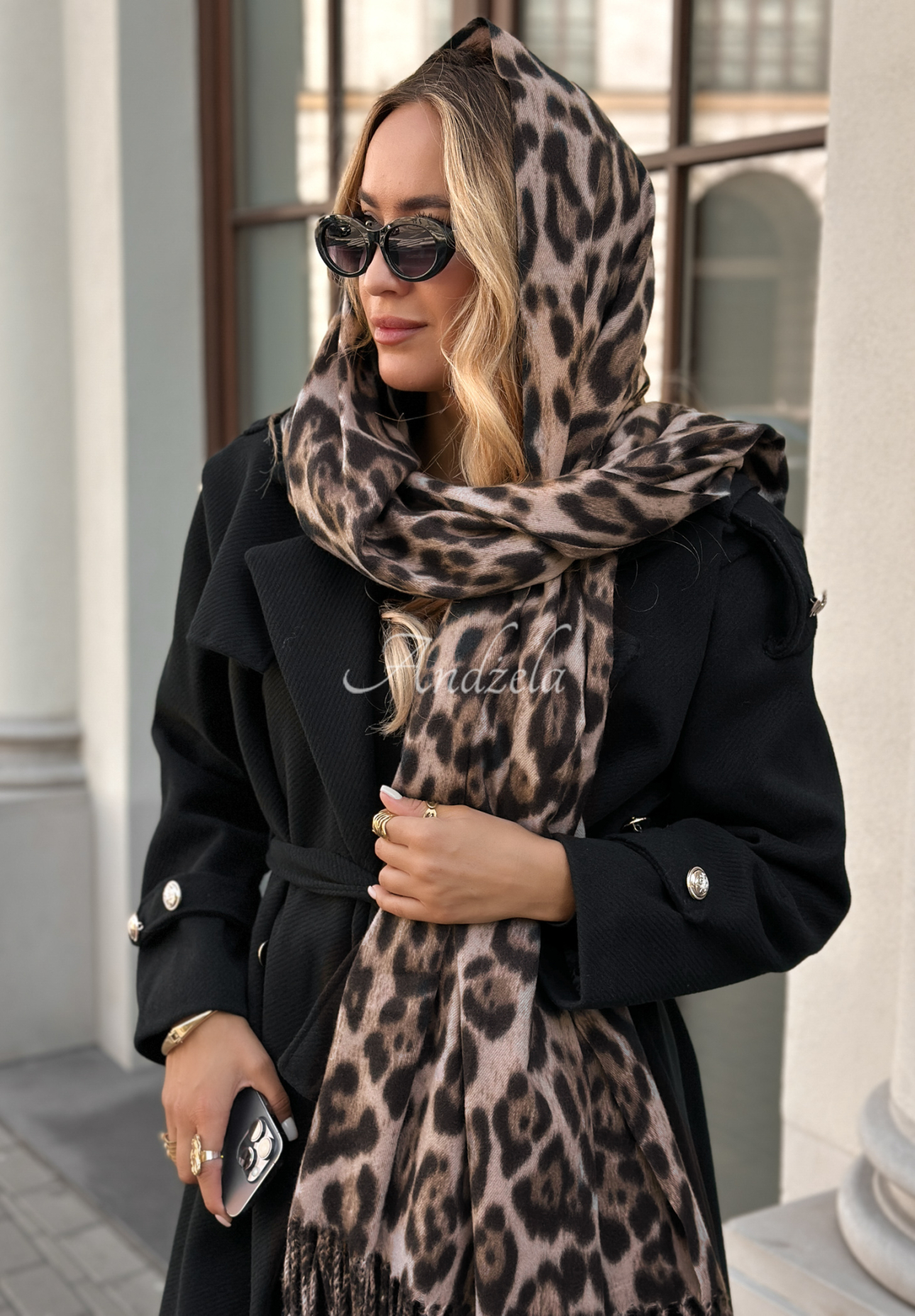 Schal mit Fransen im Leopardenmuster Still Mine beige-schokoladenbraun