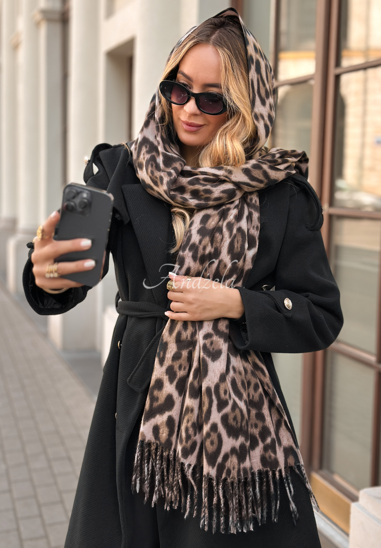 Schal mit Fransen im Leopardenmuster Still Mine beige-schokoladenbraun