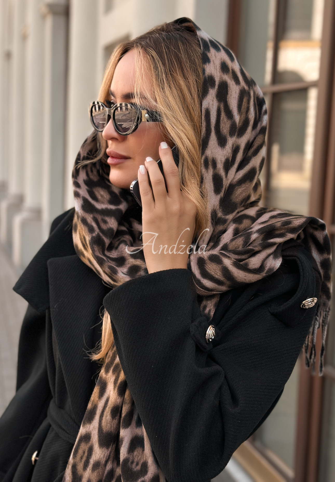 Schal mit Fransen im Leopardenmuster Still Mine beige-schokoladenbraun