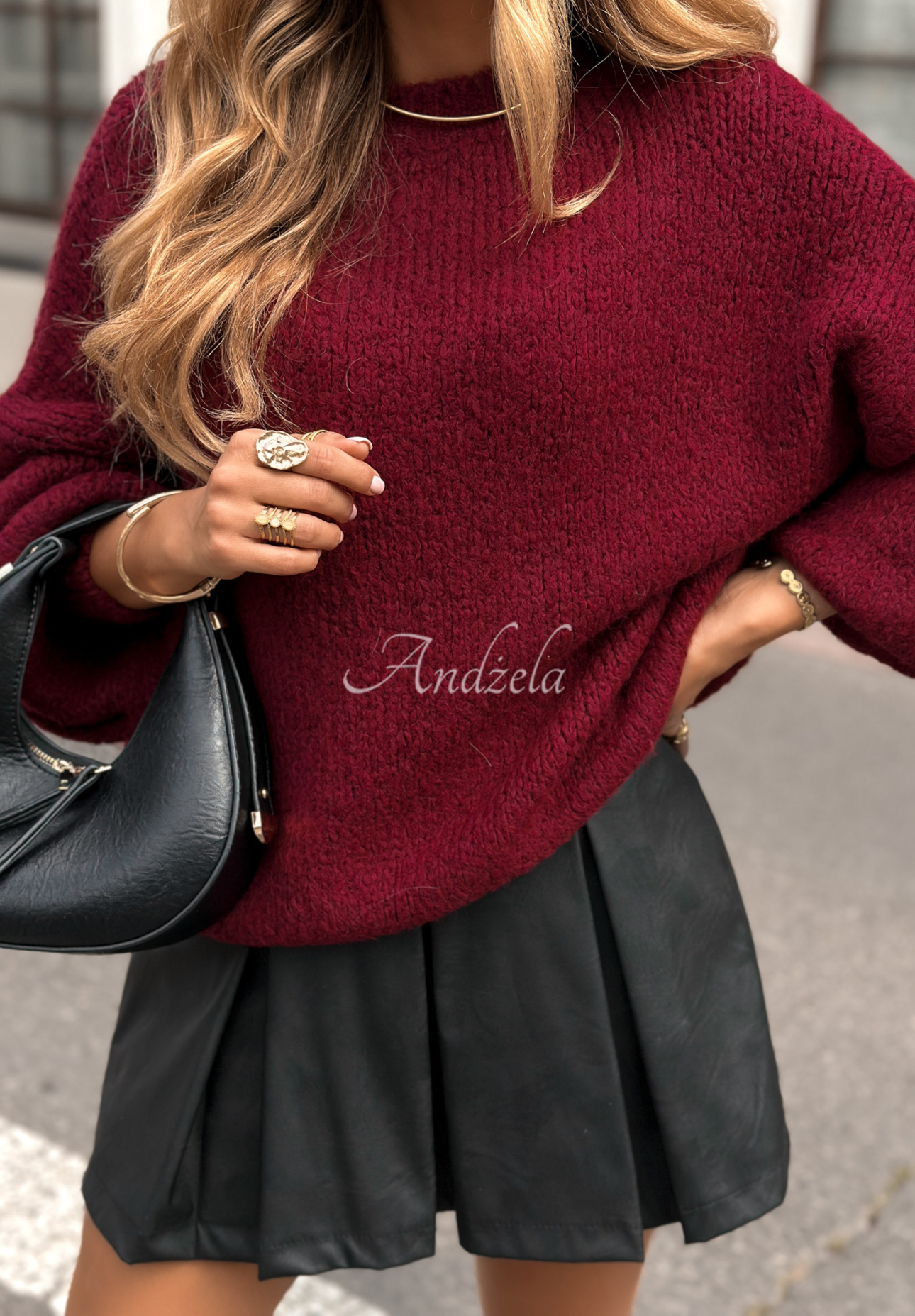 Pullover mit Puffärmeln Maybe Never Burgunderrot