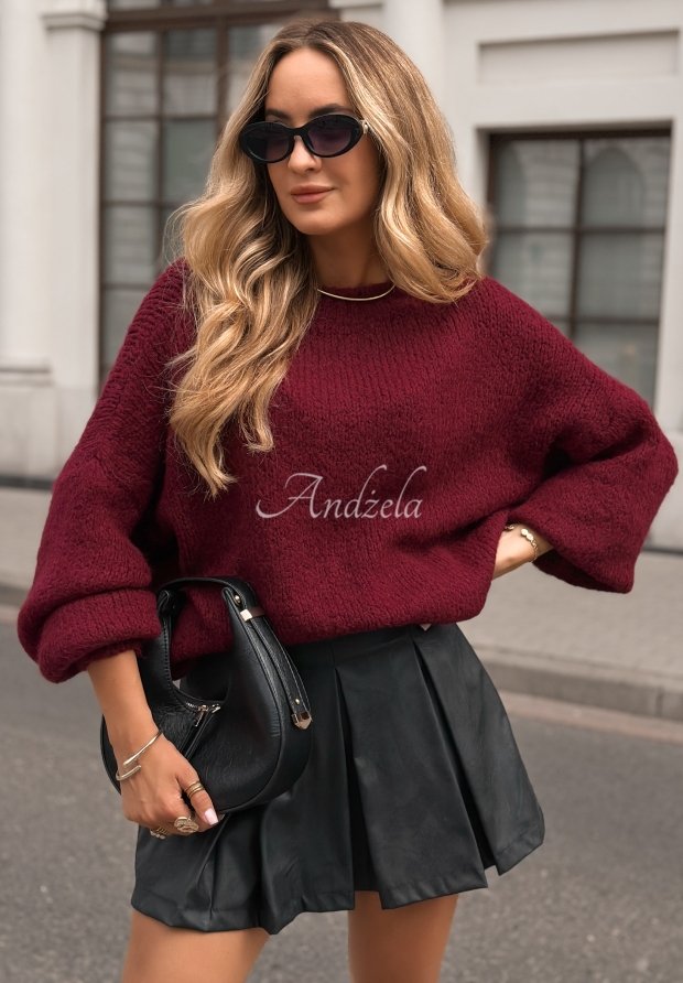 Pullover mit Puff&auml;rmeln Maybe Never Burgunderrot