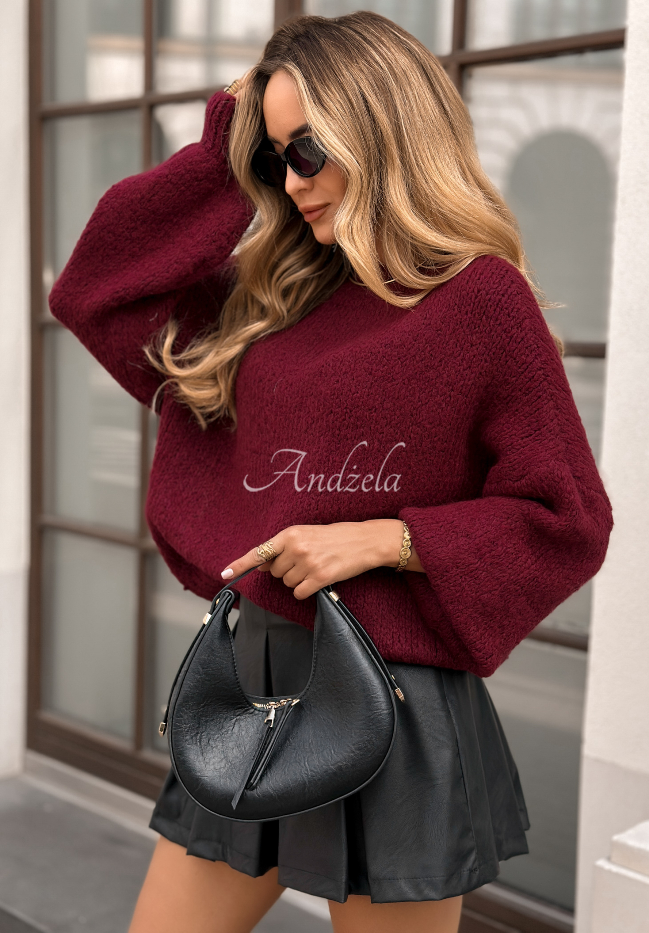 Pullover mit Puffärmeln Maybe Never Burgunderrot