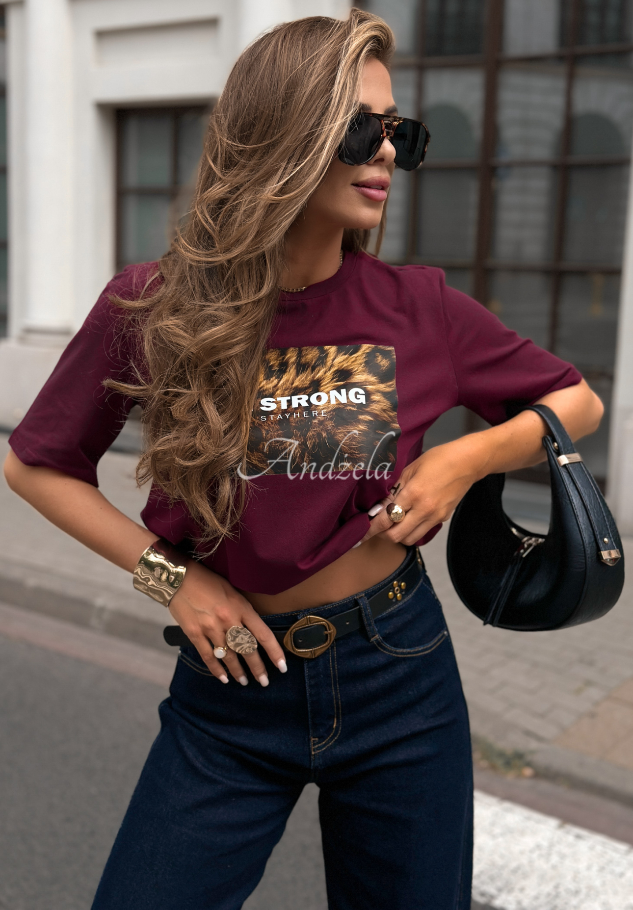 T-Shirt mit Aufdruck Be Strong Burgunderrot