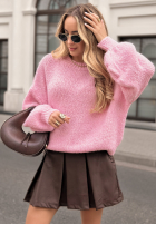 Sweter z bufiastymi rękawami Maybe Never różowy