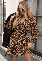 Kleid mini w panterkę Stayed Too Long Beige-Schwarz