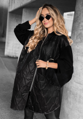Lange Steppjacke mit Kapuze Through The Day Schwarz