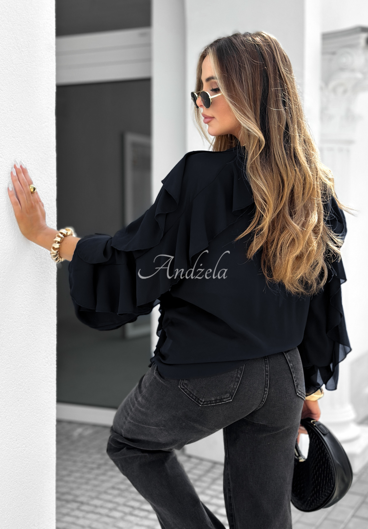 Viskose-Shirt mit Rüschen Flowy Dreams Dunkelblau