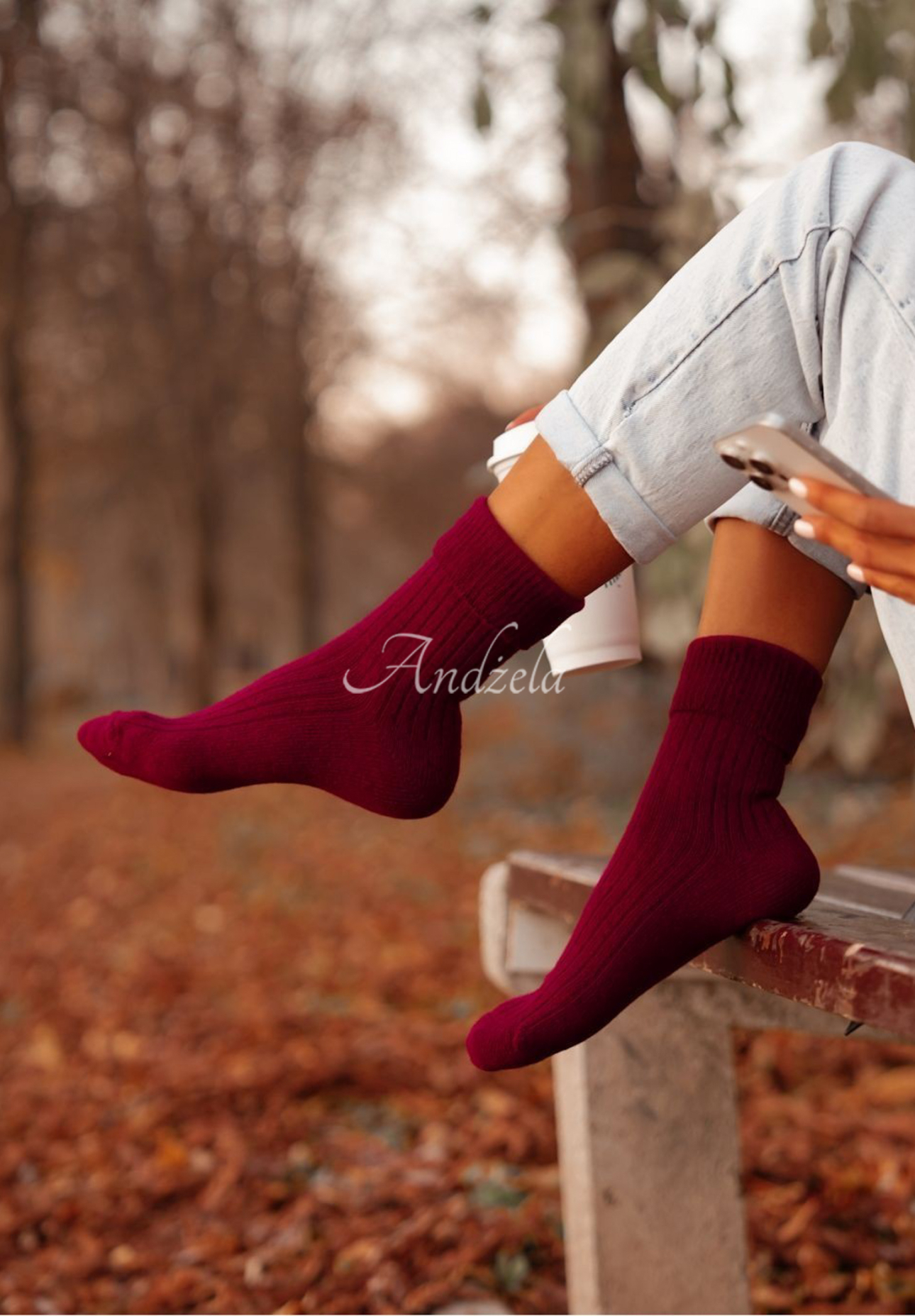 Long wool alpaca socks Blanket Season burgundy