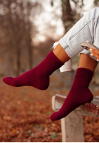 Długie wełniane skarpetki alpaka Blanket Season burgundowe
