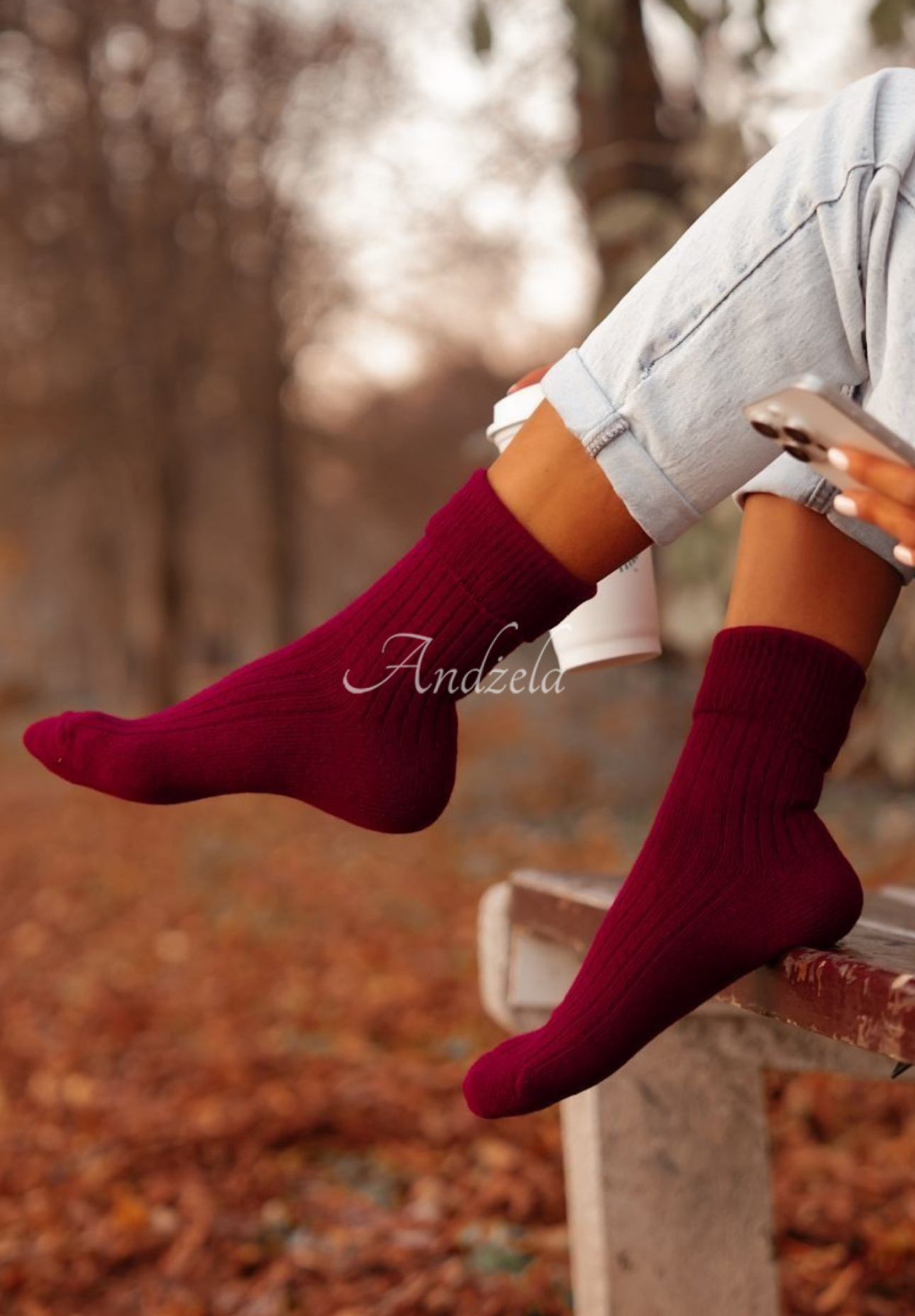 Long wool alpaca socks Blanket Season burgundy