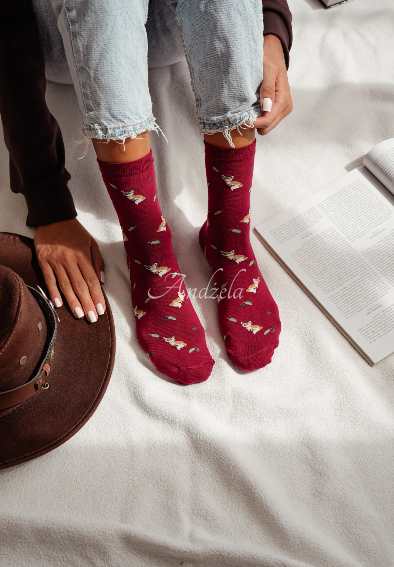 Lange gemusterte Socken Red Fox Burgund