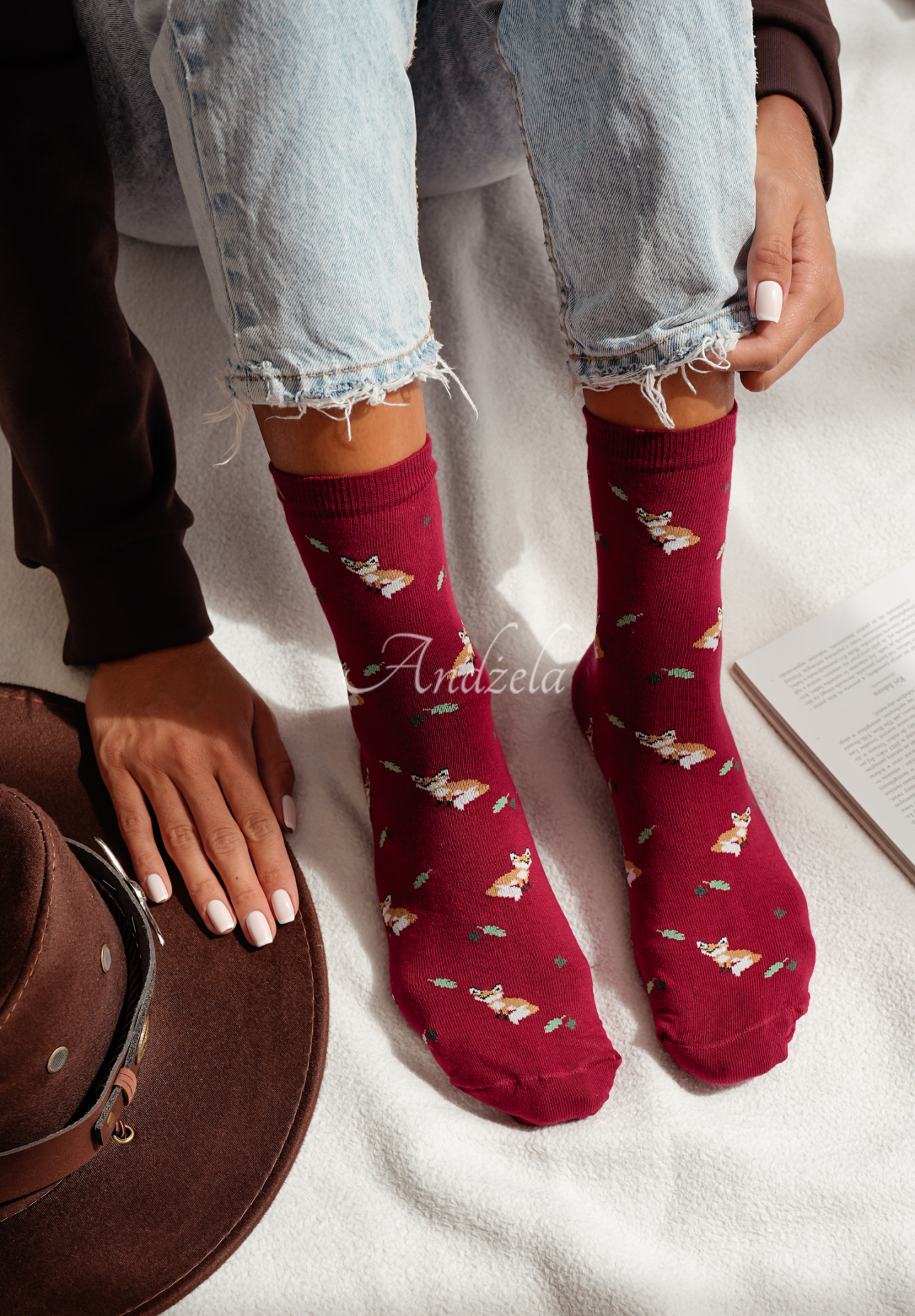 Lange gemusterte Socken Red Fox Burgund
