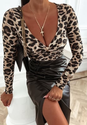 Bluse aus Viskose mit Leopardenmuster Maybe Later Beige-Schokoladenbraun