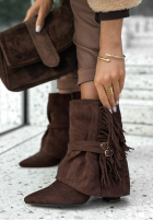 zamszowe Stiefeletten z frędzlami Colorado City Schokoladenbraun
