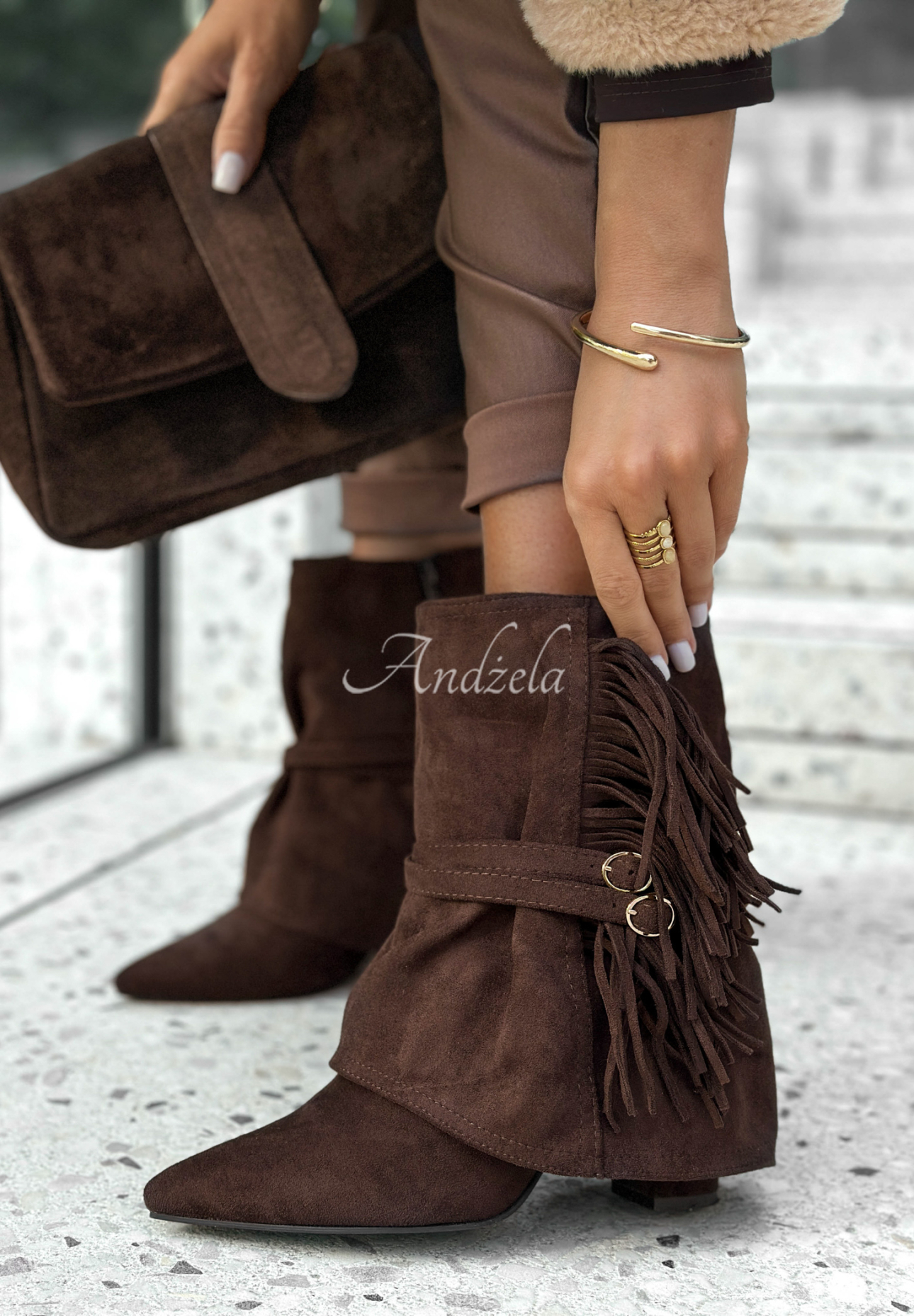 Wildlederstiefeletten mit Fransen Colorado City Schokoladenbraun