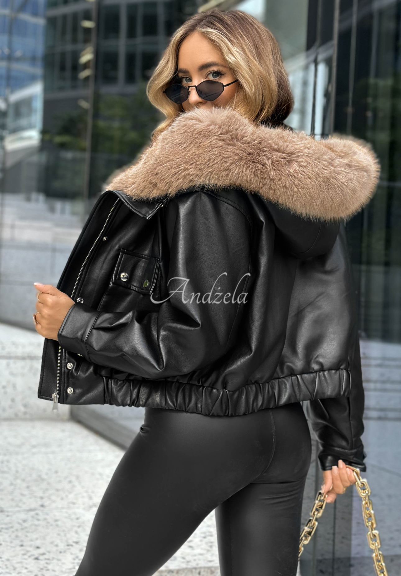 Lederjacke mit Pelz All I Wanted Schwarz