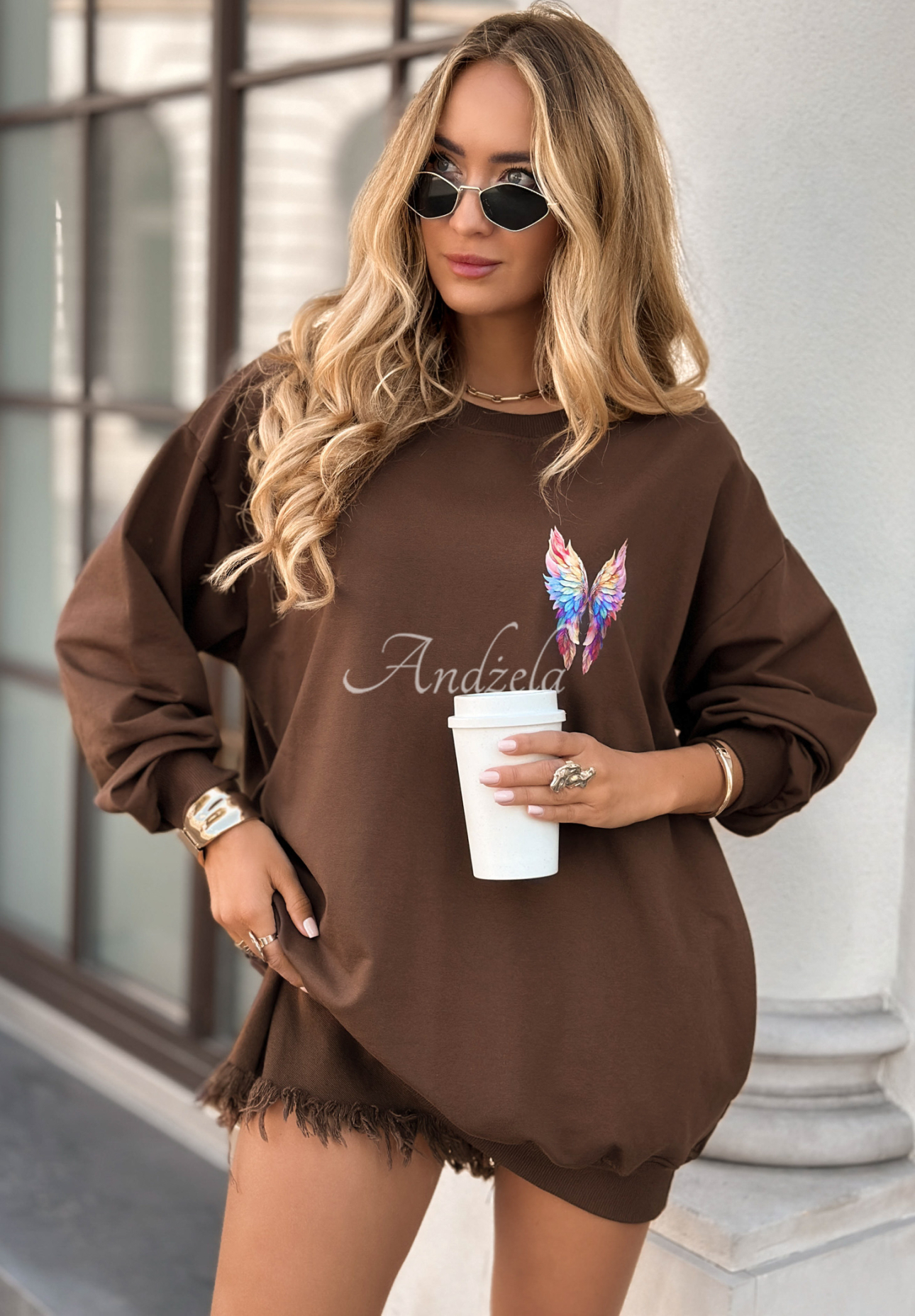 Sweatshirt mit Aufdruck Colorful Wings Schokoladenbraun