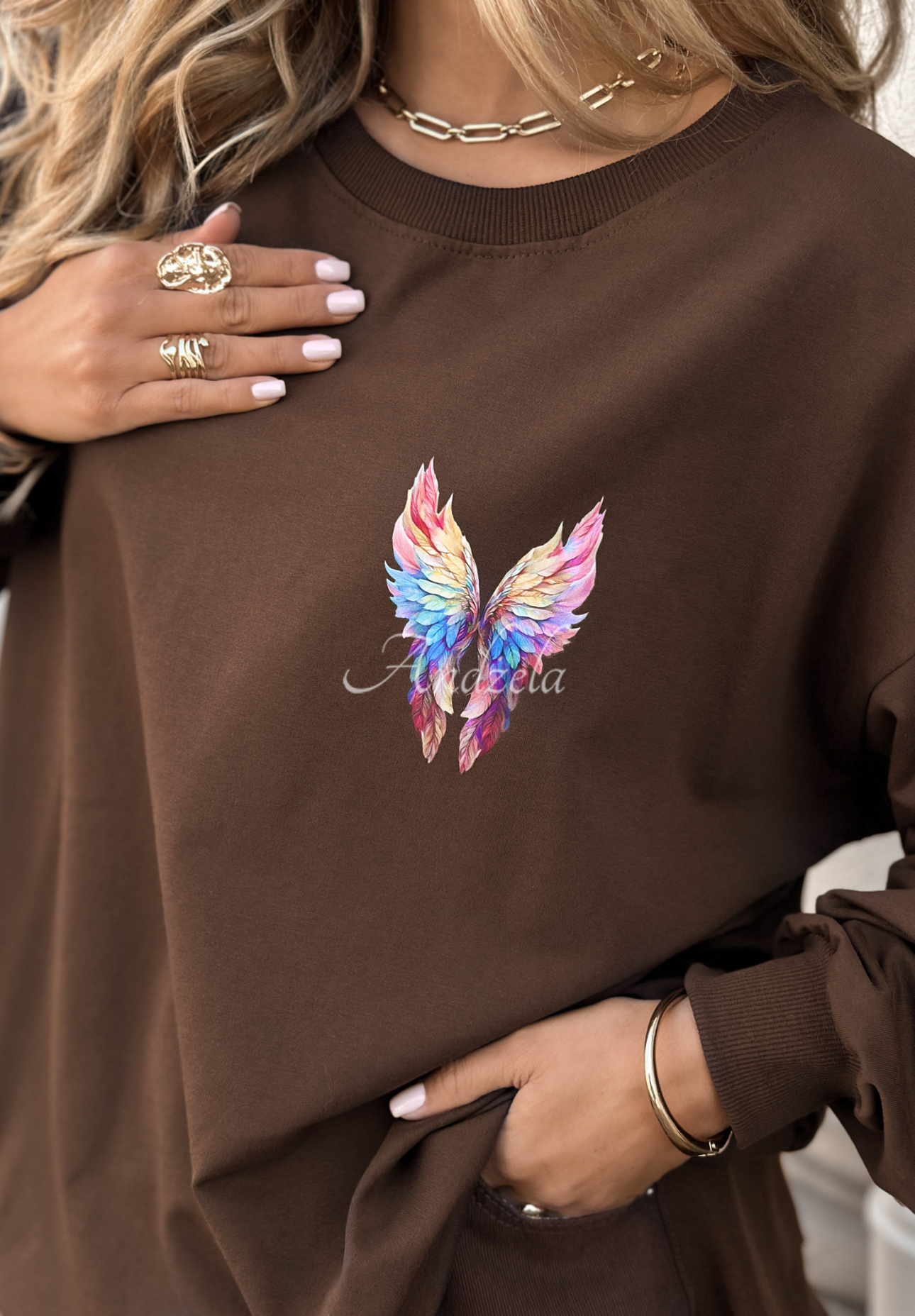 Sweatshirt mit Aufdruck Colorful Wings Schokoladenbraun