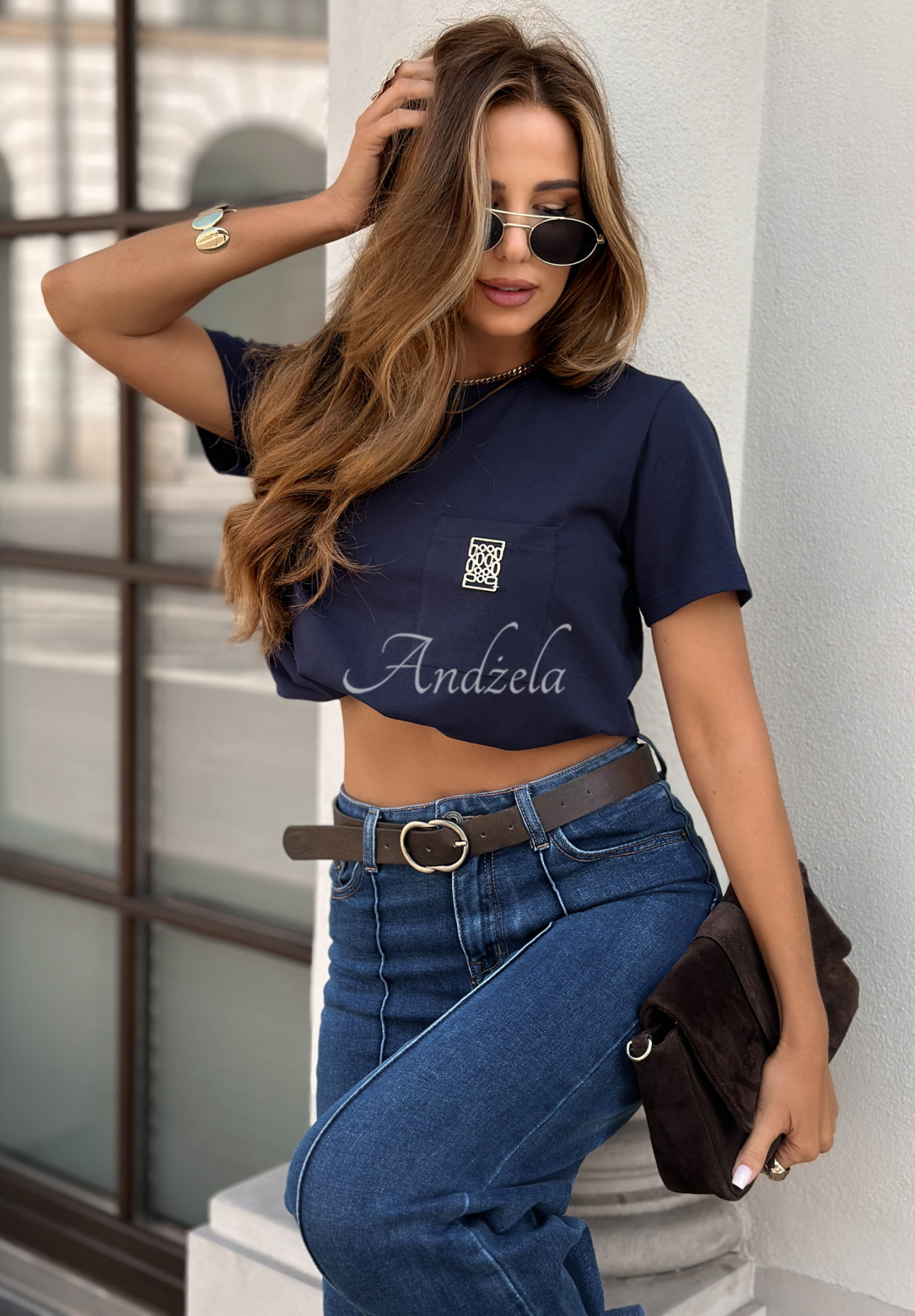 T-Shirt mit Brusttasche Pause That Dunkelblau