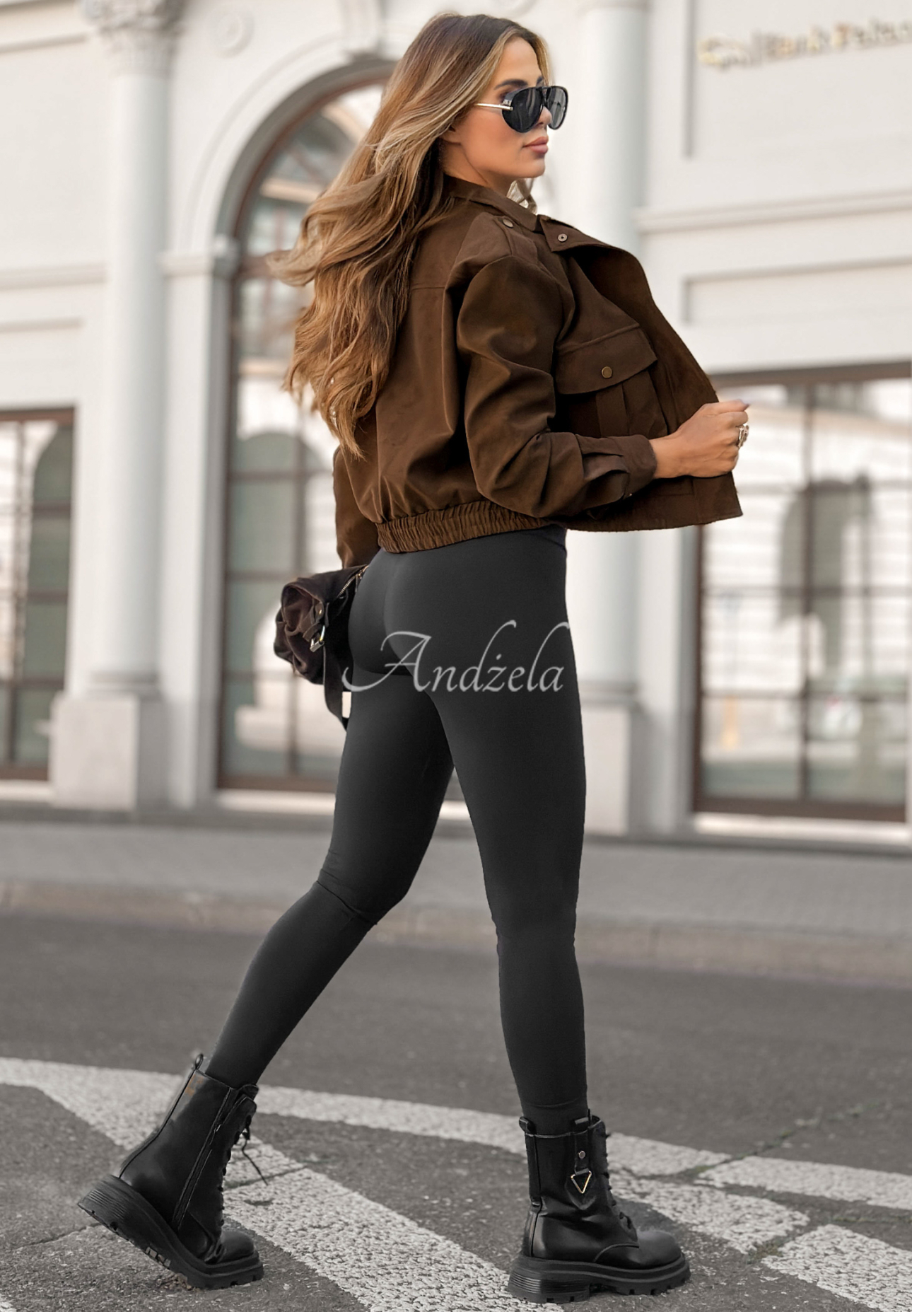 Bikerjacke mit Taschen Do Not Disturb Schokoladenbraun