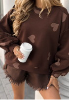 Sweatshirt w serduszka Spread Love Schokoladenbraun