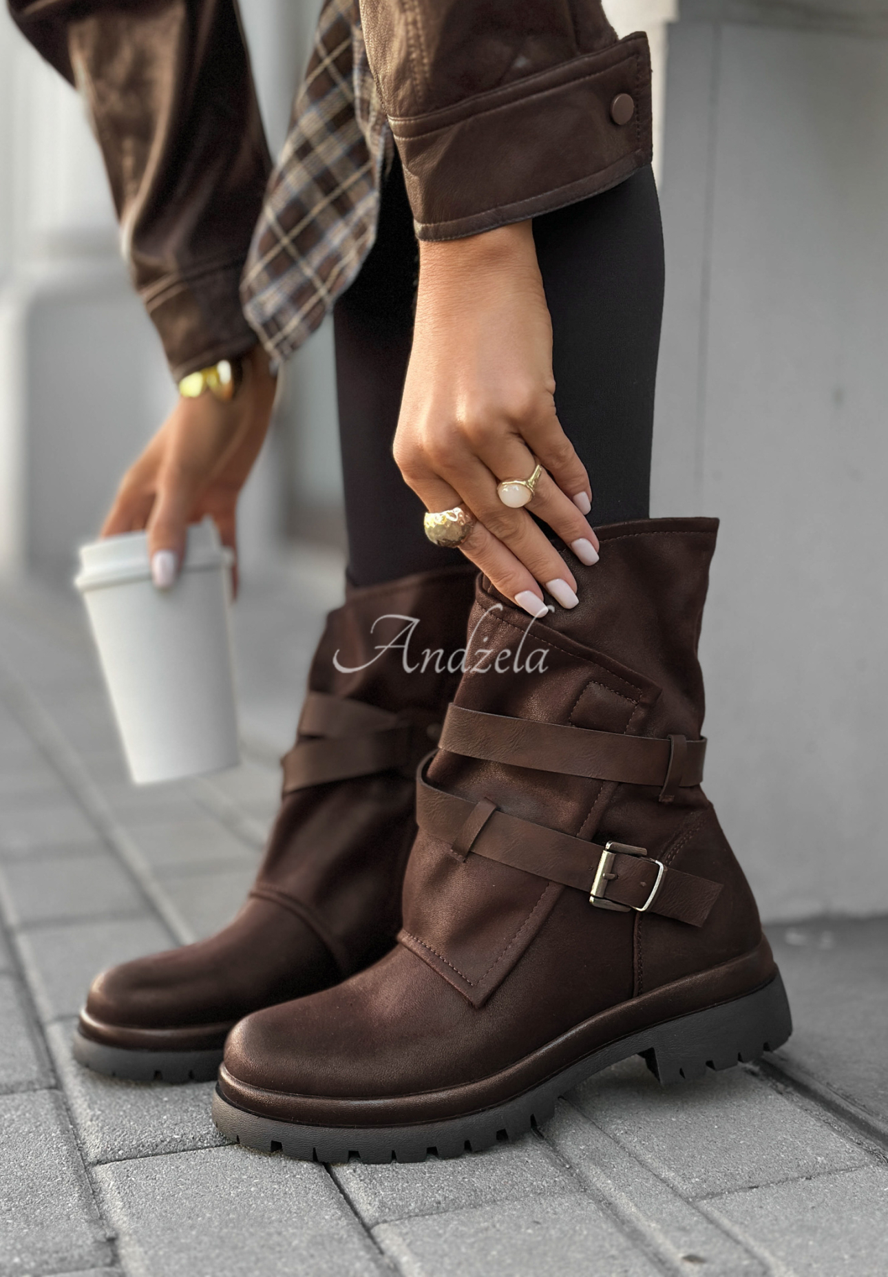 Lederstiefeletten mit Schnallen Still So Warm Schokoladenbraun