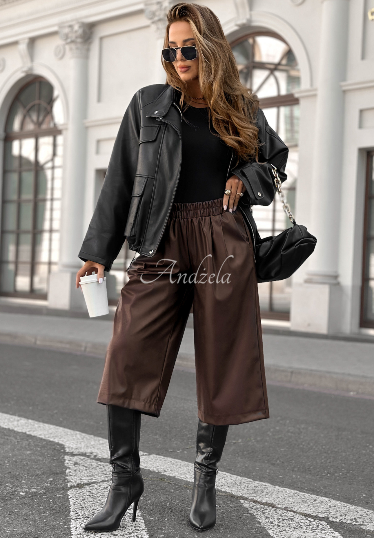 Lederhosen wide leg Before It Ends Schokoladenbraun