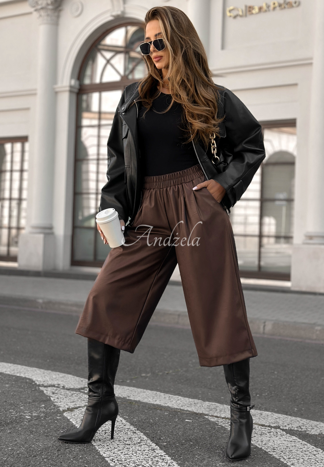 Lederhosen wide leg Before It Ends Schokoladenbraun