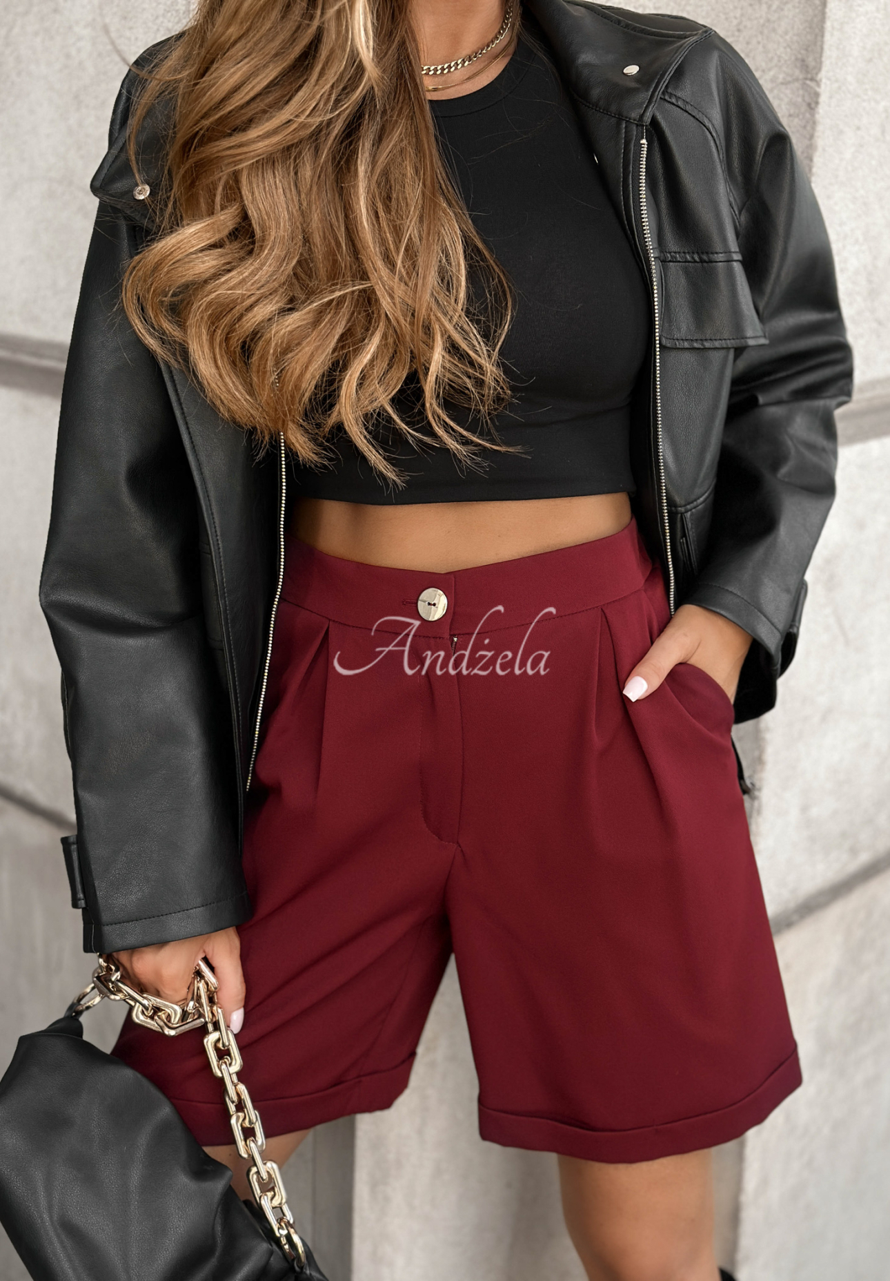 No Evidence burgundy short shorts