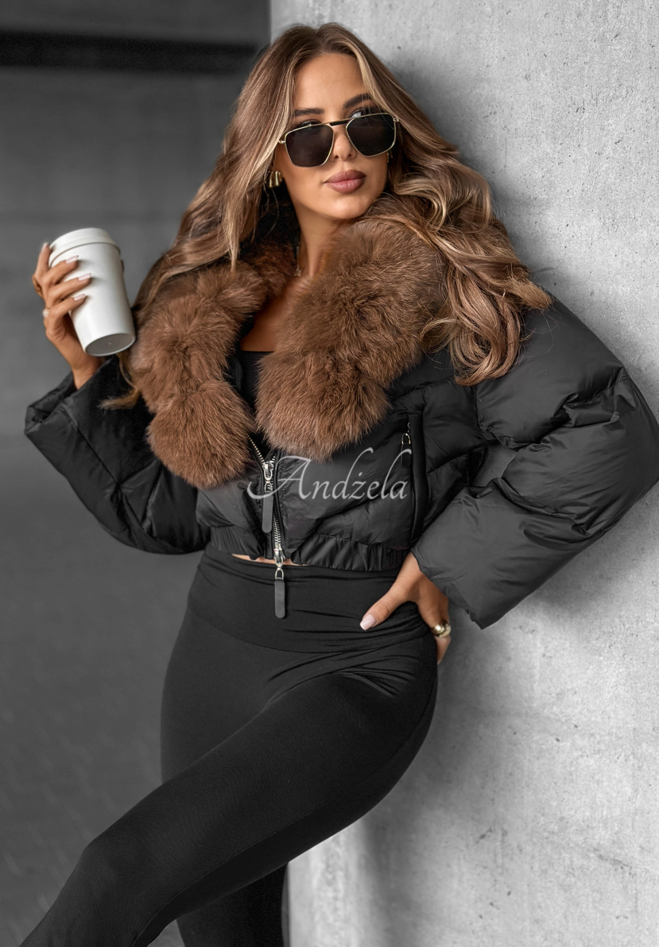 Daunenjacke mit Fell Fancy Freeze Schwarz