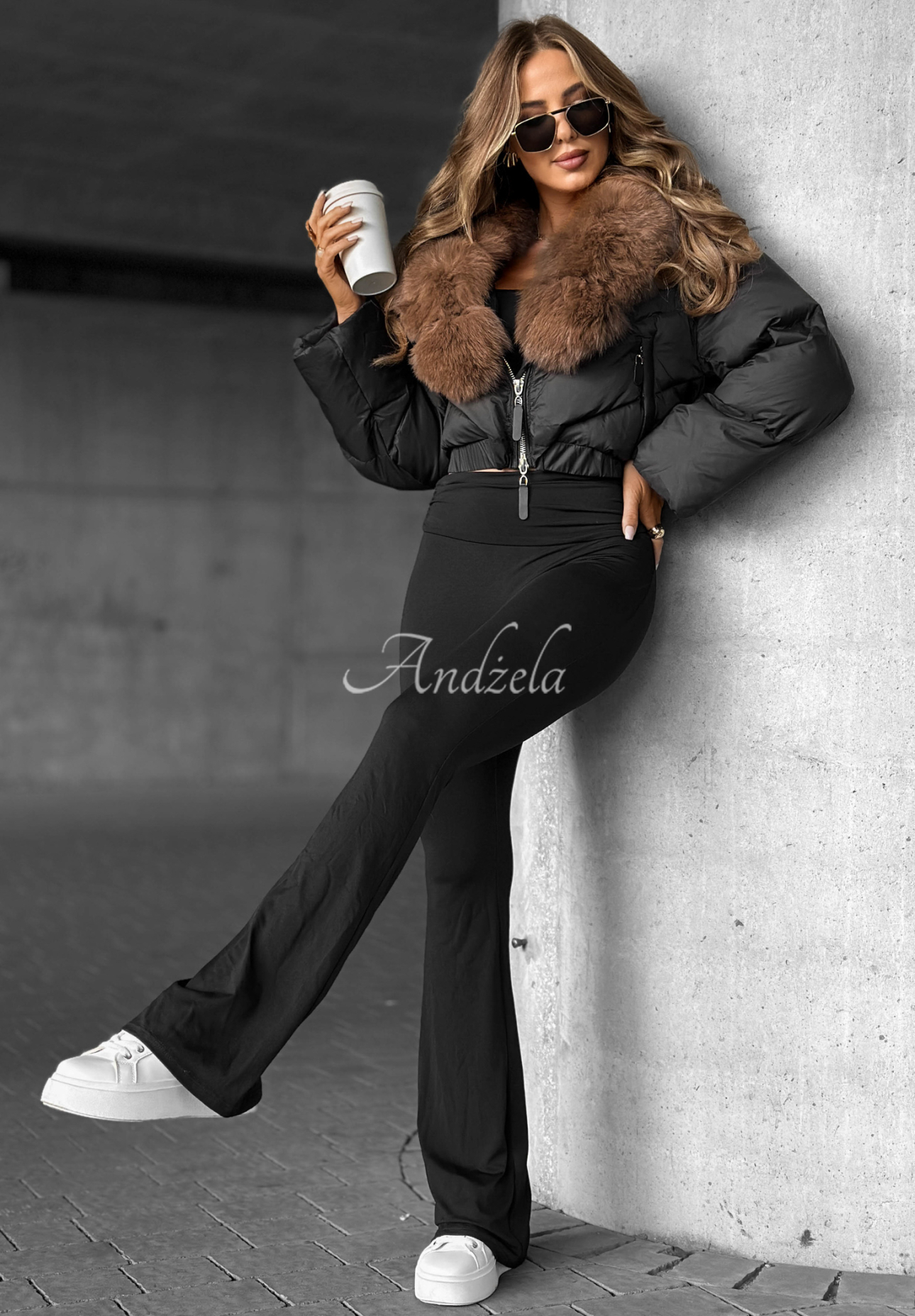 Daunenjacke mit Fell Fancy Freeze Schwarz