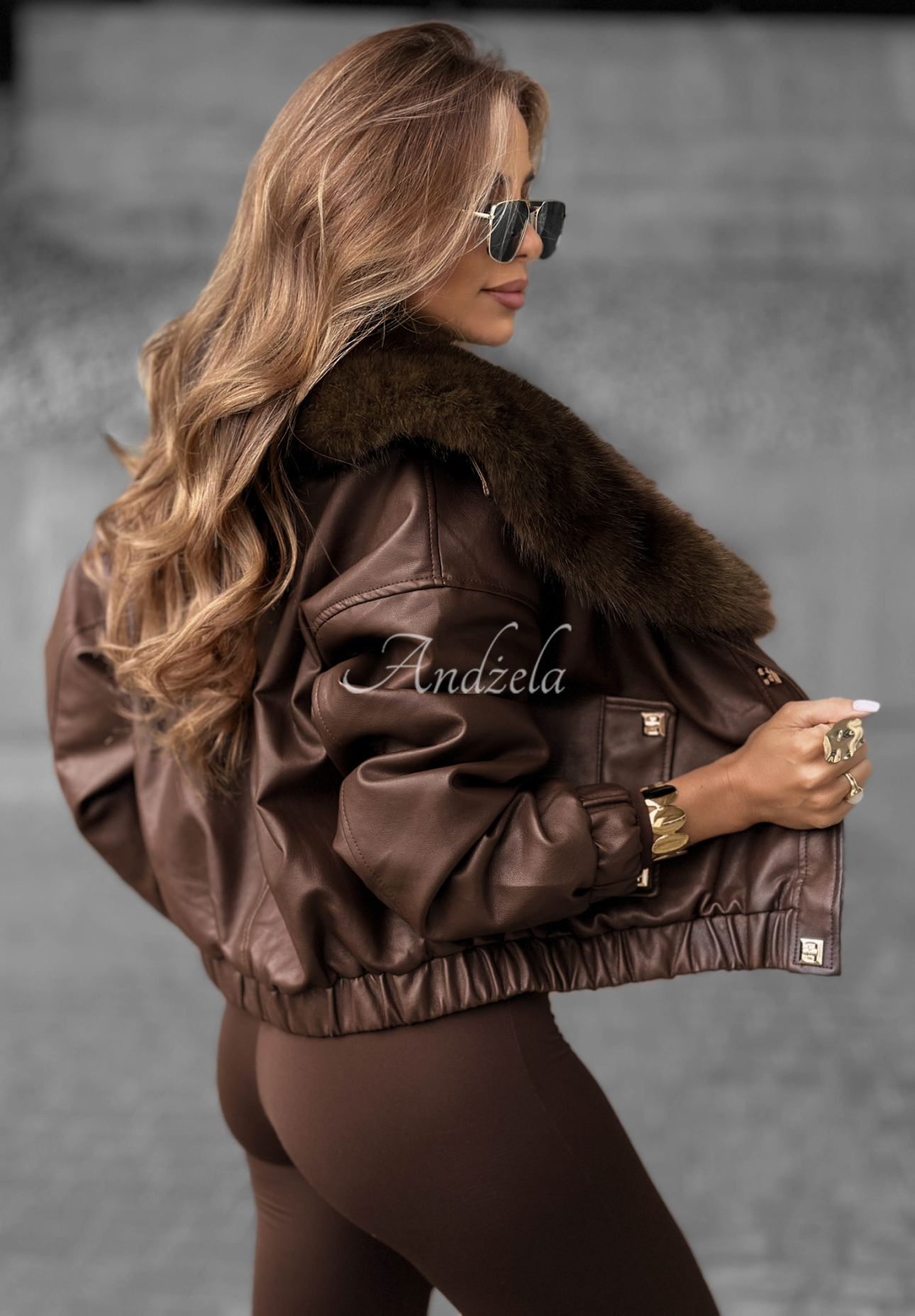 Lederjacke mit Pelz Time Disappears Schokoladenbraun
