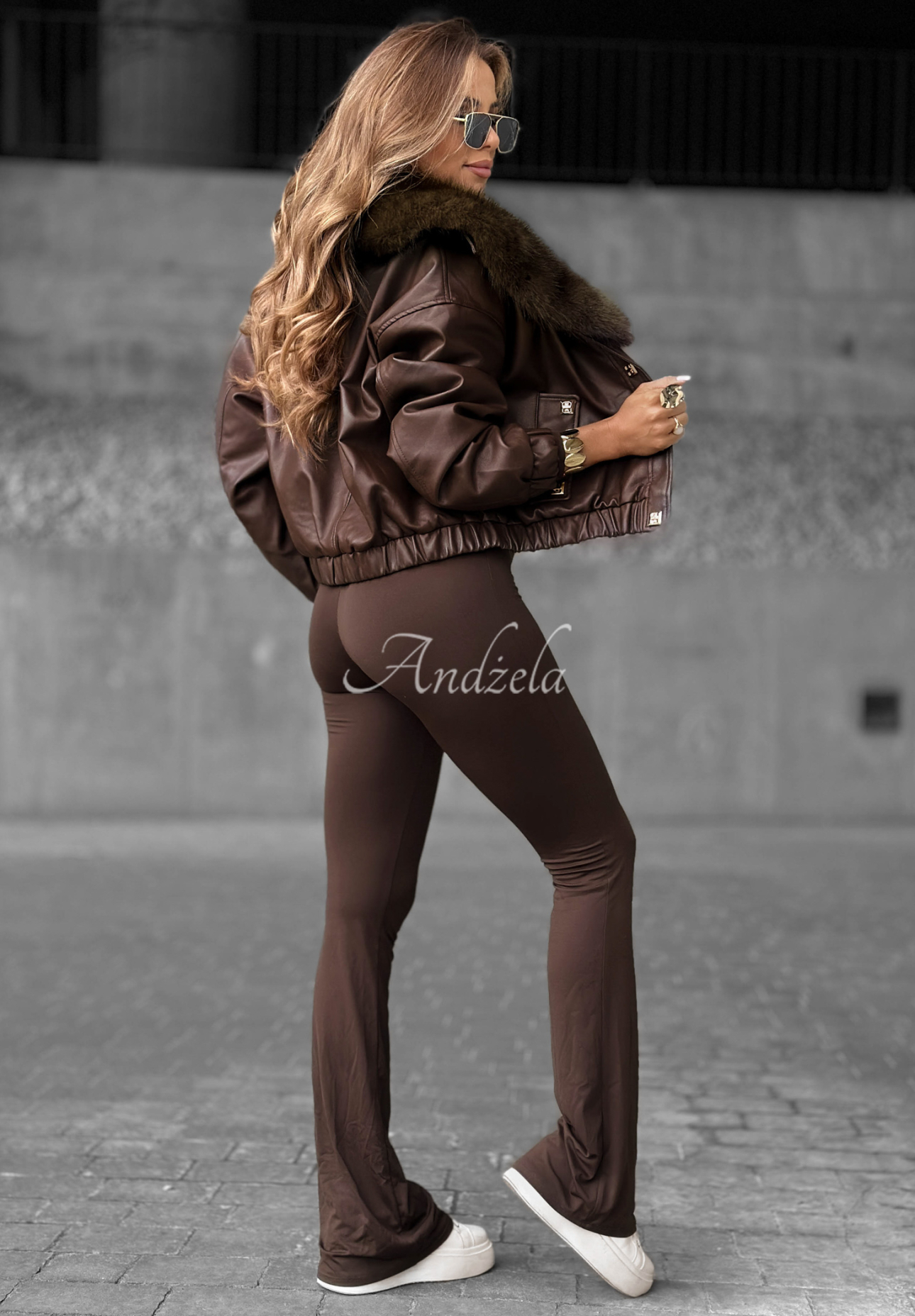 Lederjacke mit Pelz Time Disappears Schokoladenbraun