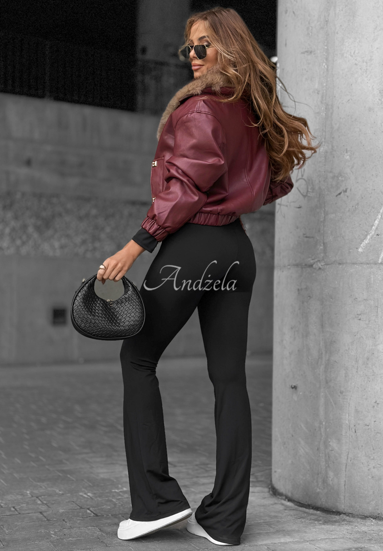 Lederjacke mit Pelz Time Disappears Burgunderrot