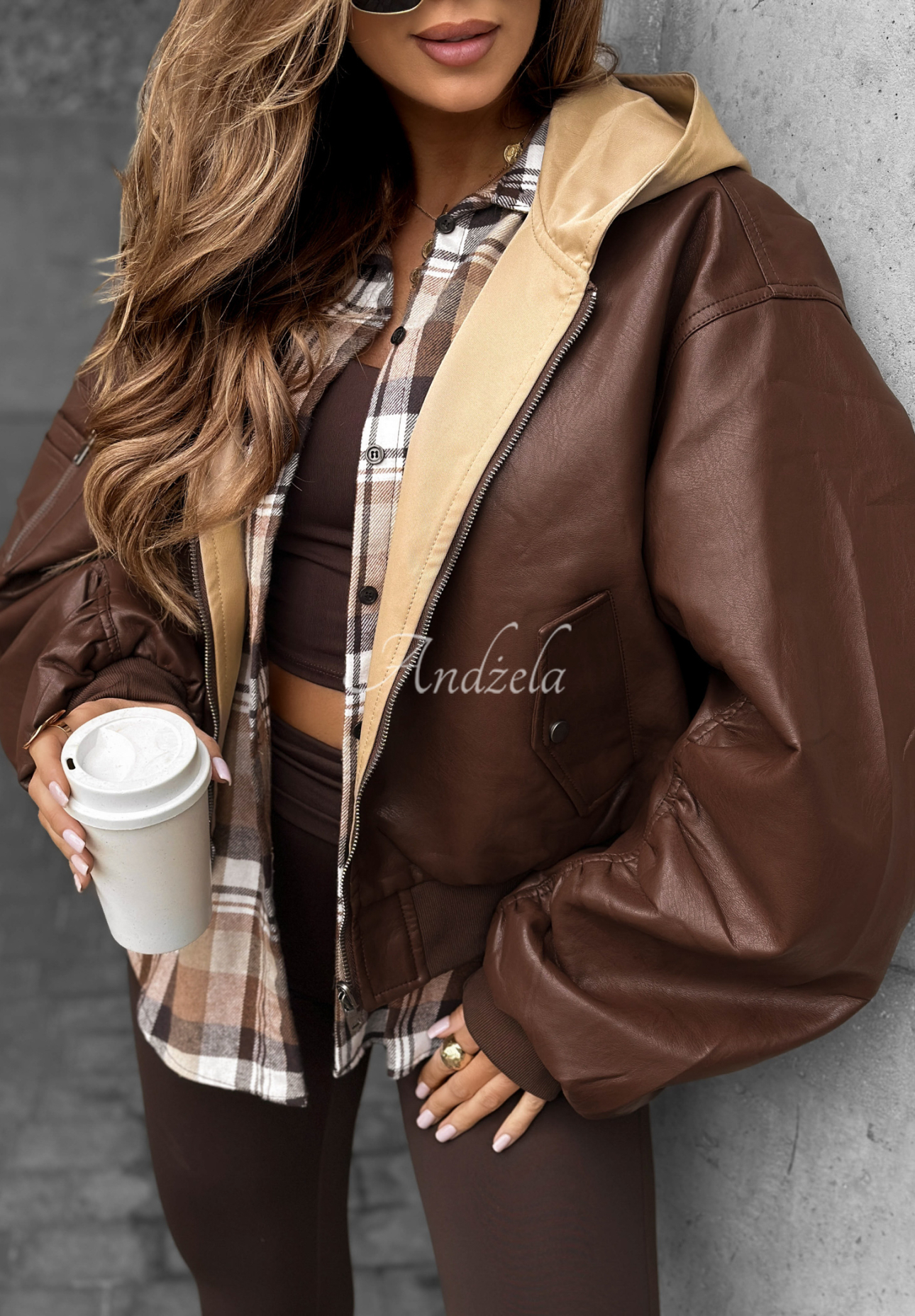 Wendbare Bomberjacke aus Leder Golden Thought Schokoladenbraun