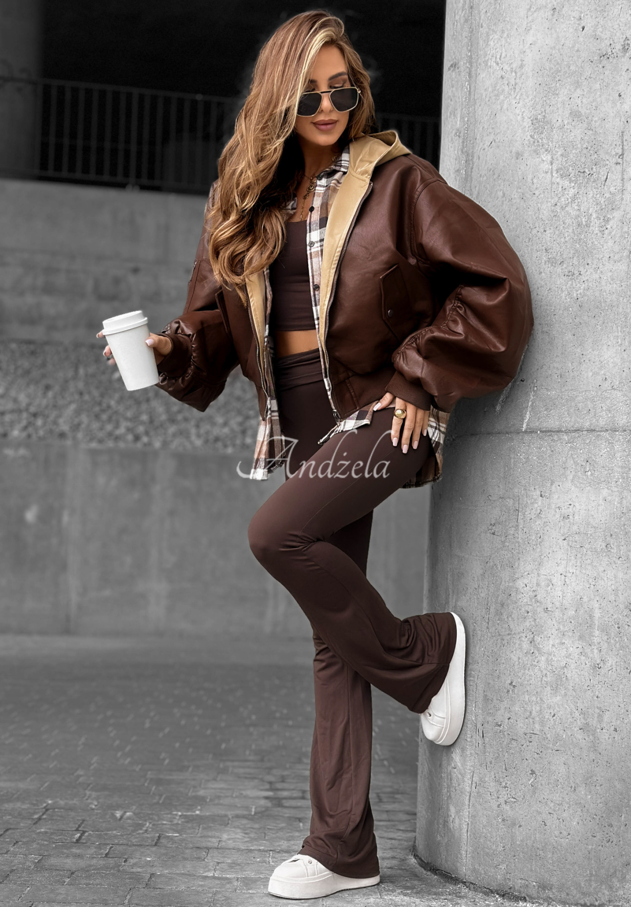 Wendbare Bomberjacke aus Leder Golden Thought Schokoladenbraun