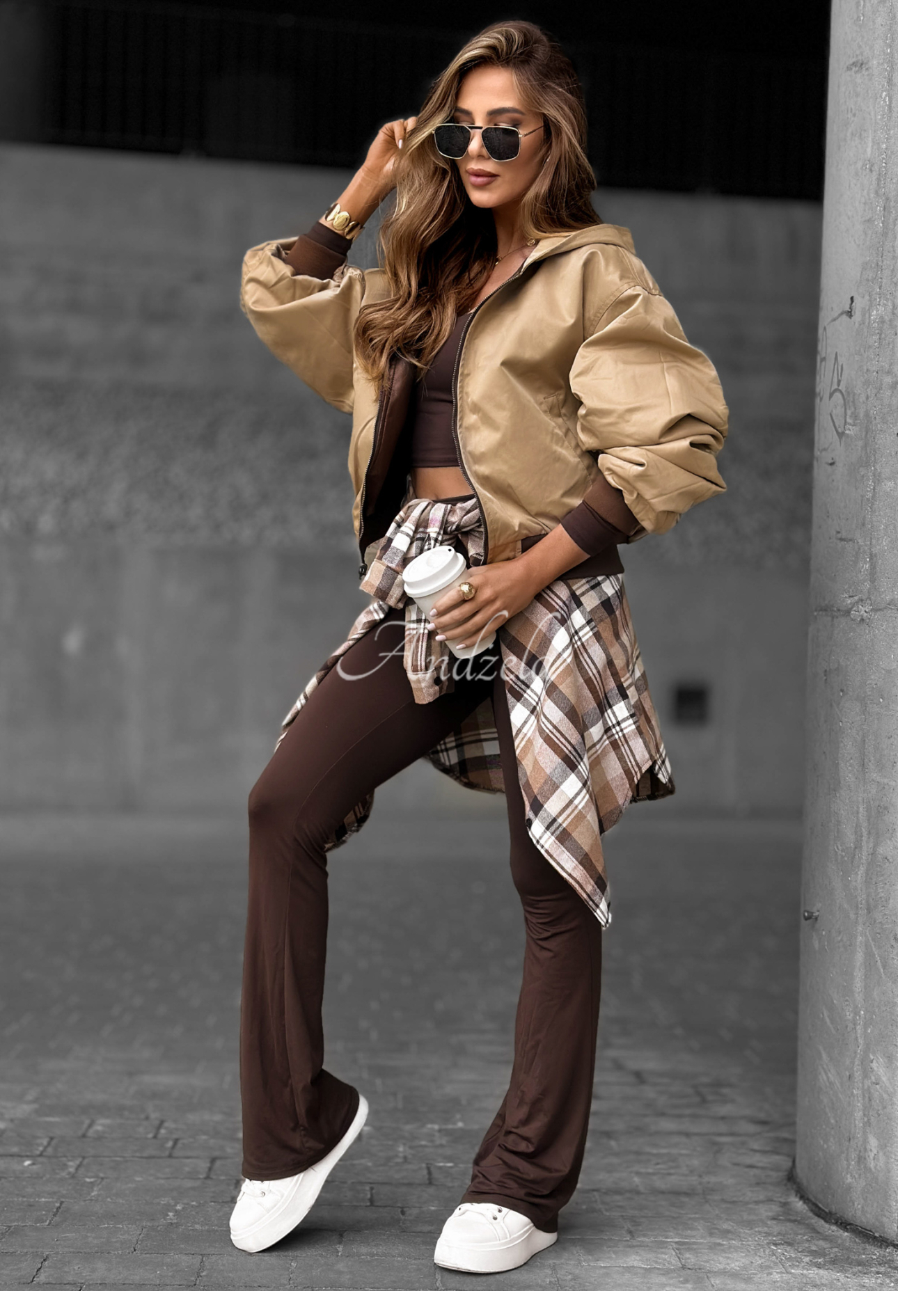 Wendbare Bomberjacke aus Leder Golden Thought Schokoladenbraun
