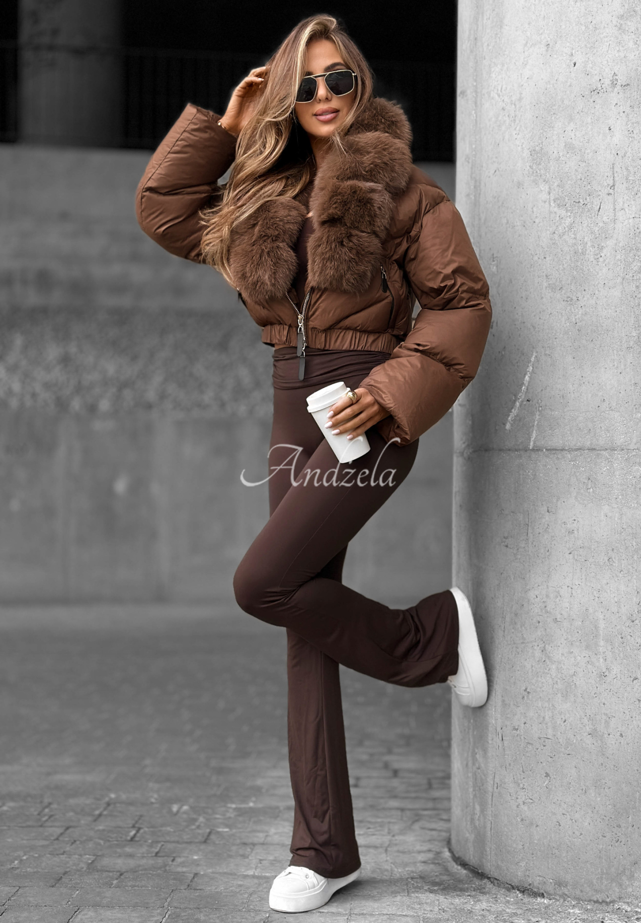 Daunenjacke mit Fell Fancy Freeze Schokoladenbraun